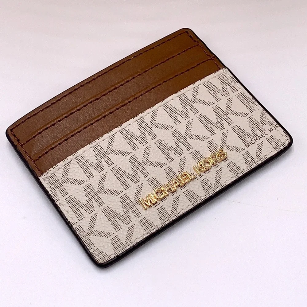 MICHAEL KORS Leather Large Card Holder Case Wallet Vanilla signature col…